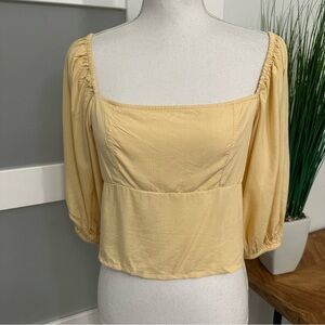 Shore Babydoll Cropped Top Lace Up Back SZ Medium Yellow NWT Retail - $98.00